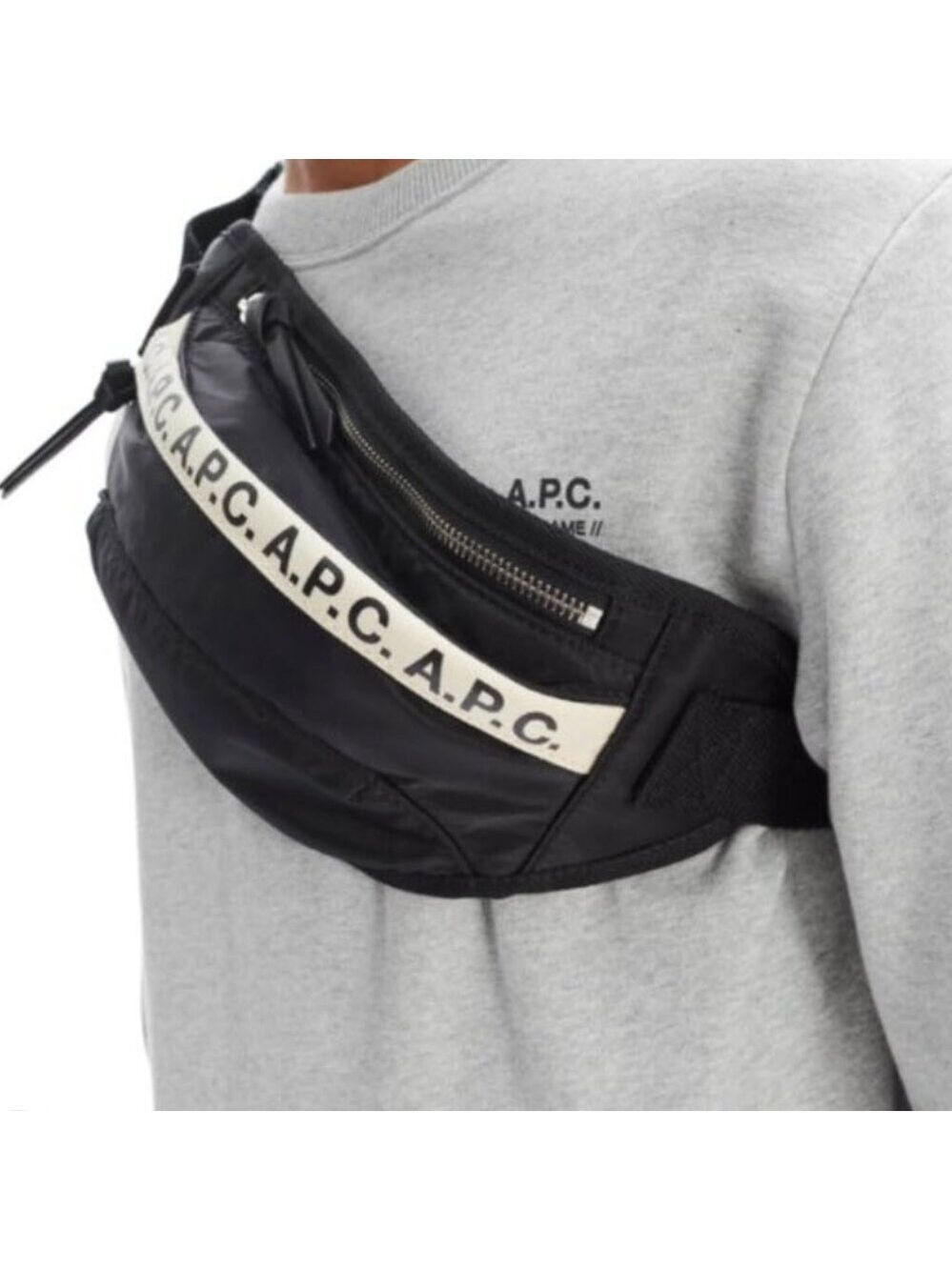 A.P.C. Lucille Tape Black Belt Bag with Logo Unisex Fashionable Crossbody Street